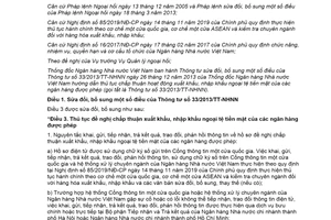 Thông tư 17/2020/TT-NHNN sửa đổi Thông tư 33/2013/TT-NHNN xuất nhập khẩu ngoại tệ tiền mặt