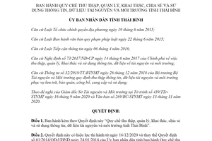 Quyết định 21/2020/QĐ-UBND sử dụng thông tin dữ liệu tài nguyên và môi trường tỉnh Thái Bình