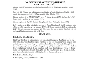 Nghị quyết số 19/2020/NQ-HĐND kế hoạch phát triển kinh tế xã hội tỉnh Thừa Thiên Huế năm 2021