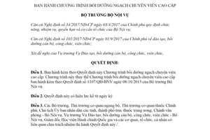 Quyết định 1085/QĐ-BNV 2020 Chương trình bồi dưỡng ngạch chuyên viên cao cấp