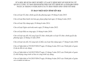 Quyết định 21/2020/QĐ-UBND sửa đổi Quy định về Quản lý đầu tư tỉnh Yên Bái