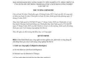 Quyết định 2117/QĐ-TTg 2020 Danh mục công nghệ ưu tiên nghiên cứu phát triển và ứng dụng