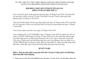 Nghị quyết 05/2020/NQ-HĐND tiếp tục thực hiện đối với một số Nghị quyết Hội đồng Tuyên Quang