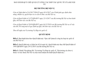 Quyết định 1092/QĐ-BNV 2020 Quy chế quản lý công tác hợp tác quốc tế của Bộ Nội vụ