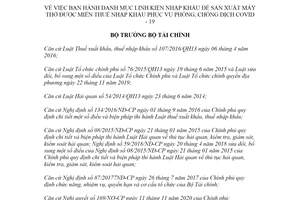 Quyết định 2138/QĐ-BTC 2020 Danh mục linh kiện nhập khẩu để sản xuất máy thở được miễn thuế nhập khẩu