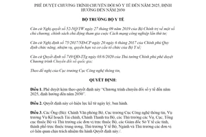 Quyết định 5316/QĐ-BYT 2020 phê duyệt chương trình chuyển đổi số y tế đến 2025