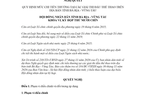 Nghị quyết 11/2020/NQ-HĐND quy định mức chi tiền thưởng tại các giải thi đấu thể thao Vũng Tàu