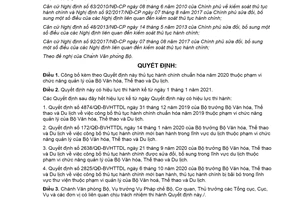 Quyết định 3978/QĐ-BVHTTDL 2020 công bố thủ tục hành chính chuẩn hóa của Bộ Văn hóa