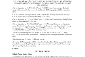 Thông tư 18/2020/TT-BNNPTNT mã số và xếp lương viên chức chuyên ngành khuyến nông