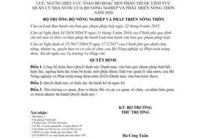 Quyết định 5429/QĐ-BNN-PC 2020 công bố Danh mục văn bản quy phạm pháp luật hết hiệu lực