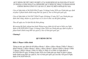 Thông tư 173/2020/TT-BQP hướng dẫn Nghị định 96/2020/NĐ-CP vi phạm hành chính biên giới quốc gia