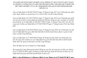 Thông tư 53/2020/TT-BCT sửa đổi Thông tư 57/2018/TT-BCT hướng dẫn Nghị định kinh doanh thuốc lá