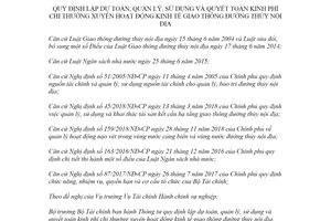 Thông tư 113/2020/TT-BTC quyết toán kinh phí chi hoạt động kinh tế giao thông đường thủy nội địa