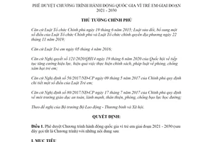 Quyết định 23/QĐ-TTg 2021 phê duyệt Chương trình hành động quốc gia vì trẻ em 2021 2030