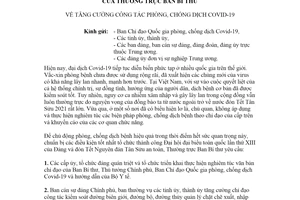 Công điện về tăng cường công tác phòng chống dịch Covid-19