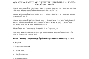 Thông tư 33/2020/TT-BYT danh mục trang thiết bị y tế phải kiểm định an toàn và tính năng kỹ thuật