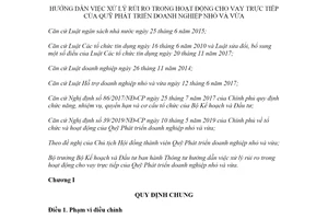 Thông tư 14/2020/TT-BKHĐT hướng dẫn xử lý rủi ro hoạt động cho vay trực tiếp của Quỹ phát triển doanh nghiệp