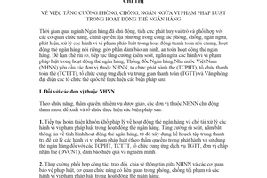 Chỉ thị 02/CT-NHNN 2021 phòng chống ngăn ngừa vi phạm pháp luật trong hoạt động thẻ ngân hàng