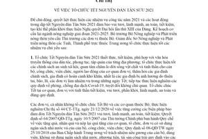 Chỉ thị 152/CT-BNN-VP 2021 tổ chức Tết Nguyên đán Tân Sửu