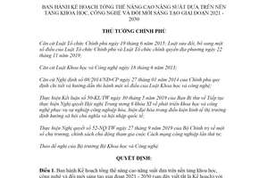 Quyết định 36/QĐ-TTg 2021 nâng cao năng suất dựa trên nền tảng khoa học công nghệ và đổi mới sáng tạo