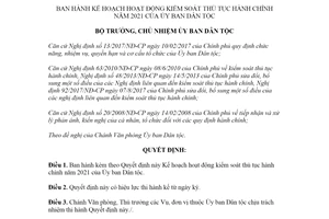 Quyết định 13/QĐ-UBDT 2021 Kế hoạch hoạt động kiểm soát thủ tục hành chính của Ủy ban Dân tộc