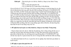 Công văn 10042-CV/BTGTW 2021 công tác thông tin tuyên truyền Đại hội XIII của Đảng trên báo chí