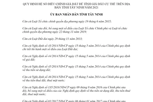 Quyết định 01/2021/QĐ-UBND hệ số điều chỉnh giá đất để tính giá đất tỉnh Tây Ninh