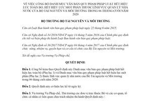 Quyết định 72/QĐ-BTNMT 2021 công bố văn bản quy phạm pháp luật hết hiệu lực thuộc quản lý Bộ Tài nguyên