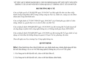Quyết định 198/QĐ-BYT 2021 định dạng dữ liệu kết nối y tế cơ sở với Nền tảng quản lý thông tin V20