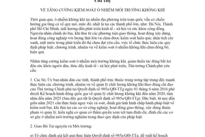 Chỉ thị 3/CT-TTg 2021 tăng cường kiểm soát ô nhiễm môi trường không khí