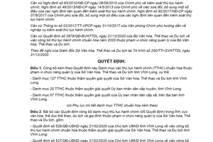 Quyết định 120/QĐ-UBND 2021 công bố thủ tục hành chính Sở Văn hóa tỉnh Vĩnh Long