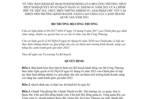 Quyết định 164/QĐ-BCT 2021 thực hiện Nghị quyết 02/NQ-CP cải thiện môi trường kinh doanh