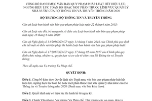 Quyết định 60/QĐ-BTTTT 2021 công bố văn bản quy phạm pháp luật hết hiệu lực