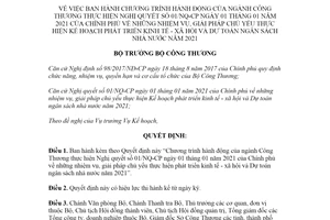 Quyết định 163/QĐ-BCT 2021 thực hiện Nghị quyết 01/NQ-CP nhiệm vụ phát triển kinh tế xã hội