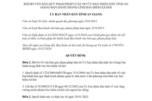 Quyết định 04/2021/QĐ-UBND bãi bỏ văn bản pháp luật lĩnh vực bảo hiểm xã hội tỉnh An Giang