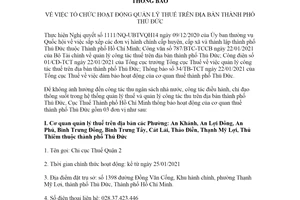 Thông báo 1202/TB-CTTPHCM 2021 tổ chức hoạt động quản lý thuế Thủ Đức Hồ Chí Minh