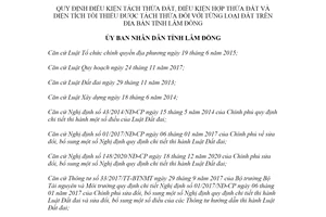 Quyết định 04/2021/QĐ-UBND điều kiện tách thửa hợp thửa đất đối với từng loại đất tỉnh Lâm Đồng