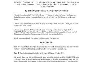 Quyết định 77/QĐ-BTTTT 2021 công bố thủ tục hành chính lĩnh vực báo chí quản lý của Bộ Thông tin