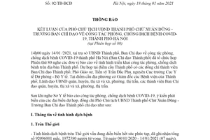 Thông báo 02/TB-BCĐ 2021 kết luận Phó Chủ tịch công tác phòng chống dịch bệnh COVID 19 Hà Nội
