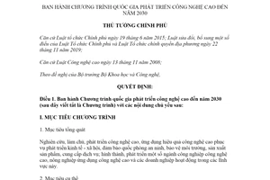 Quyết định 130/QĐ-TTg 2021 Chương trình quốc gia phát triển công nghệ cao đến năm 2030