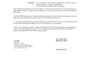 Công văn 275/UBND-VP 2021 tạm dừng cho người lao động nước ngoài nhập cảnh Hải Dương