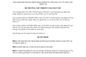 Quyết định 48/QĐ-UBDT 2021 triển khai nhiệm vụ của Vụ Dân tộc thiểu số