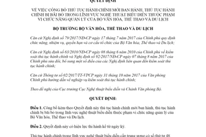 Quyết định 632/QÐ-BVHTTDL 2021 công bố thủ tục hành chính lĩnh vực nghệ thuật biểu diễn