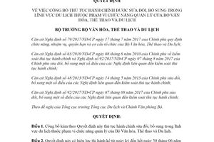 Quyết định 631/QĐ-BVHTTDL 2021 công bố thủ tục hành chính lĩnh vực du lịch thuộc quản lý Bộ Văn hóa