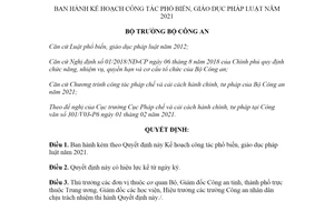 Quyết định 733/QĐ-BCA-V03 2021 Kế hoạch công tác phổ biến giáo dục pháp luật