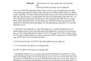 Công văn 910/UBND-DL1 2021 biện pháp cấp bách phòng chống dịch COVID19 khi kết thúc nghỉ Tết Quảng Ninh