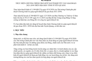 Kế hoạch 16/KH-UBND 2021 thực hiện Chương trình trợ giúp người khuyết tật tỉnh Tuyên Quang