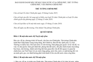 Quyết định 211/QĐ-TTg 2021 Danh mục bí mật nhà nước của Chính phủ Thủ tướng Chính phủ Văn phòng Chính phủ