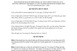 Quyết định 222/QĐ-BTP 2021 Kế hoạch hỗ trợ pháp lý liên ngành cho doanh nghiệp nhỏ và vừa 2021 2025