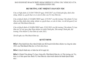 Quyết định 101/QĐ-UBDT 2021 Kế hoạch triển khai nhiệm vụ công tác của Nhà khách Dân tộc